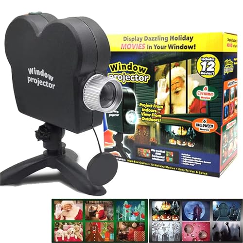 Halloween Window Projector,Halloween Holographic Projector,Christmas Led Holographic Projection Lamp,12 Movies,Used for Halloween Outdoor,Christmas Garden Decoration Family Outdoor Party