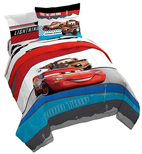 Jay Franco Disney Pixar Cars Racing Machine 7 Piece Queen Bed Set - Includes Comforter & Sheet Set - Bedding Features Lightning McQueen - Super Soft Fade Resistant Microfiber