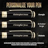 Personalized Scriveiner Black Rollerball Pen - Stunning Luxury Pen, Jet Black Lacquer and 24K Gold Finish, Schmidt Ink Refill, Best Engraved Roller Ball Gift Set for Men & Women, Custom Name Engraving