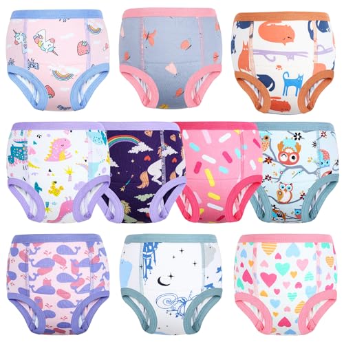 MooMoo Baby Training Underwear 10 Packs Absorbent Toddler Potty Training Pants for Girls Cotton 3T