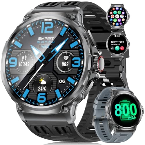 SUNKTA Military Smart Watch for Men,1.85" HD/800mAh Battery Smart Watches for Android iOS (Bluetooth Call Answer/Calls) Fitness Tracker with Heart Rate/Sleep Tracking/Blood Oxygen