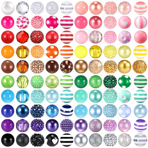 Huquary 200 Pcs 20mm Beads for Pens Rhinestone Beads Bubblegum Beads Mixed Crystal Resin Chunky Craft Beads Shiny Round Beads Sugar Beads for DIY Keychain Necklace Bracelet Jewelry Making (Multicolor)