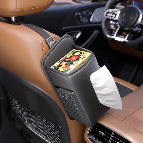Car Storage, Car Tissues Box Holder, Car Seat Back Organizers, Front Seat Hanging Bags Black Seat Side Organizer with Mesh Net Pockets, Car Napkin Cover For 120 Count Kleenex