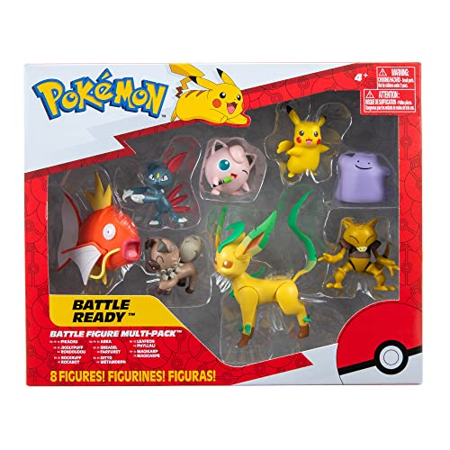 Pokémon Pokemon Battle Figure Multipack (8PK: Female Pikachu, Jigglypuff #1, Rockruff, Sneasel, Abra, Ditto, Leafeon, Magikarp) W8, Black