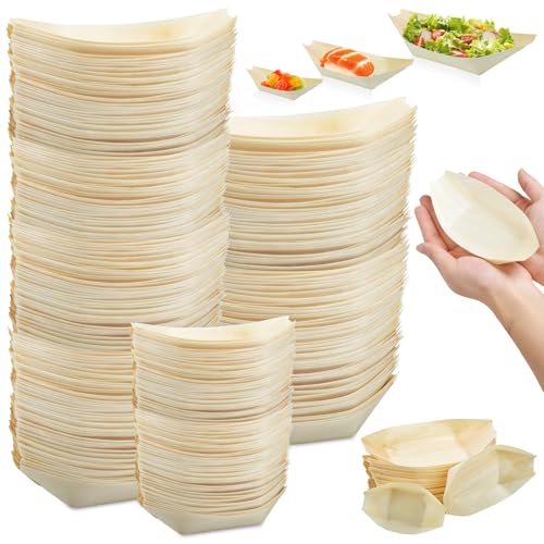 CONLI 500 PCS Bamboo Plates Disposable Wooden Boat Plates for Appetizers, Sushi Boat Serving Tray Food Container Bamboo Bowls Disposable for Catering, Home and Party