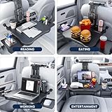 Car Back Seat Tray Table, Stable Foldable Auto Backseat Food Trays Desk for Rear Passenger Road Trip Eating & Work, Multifunctional Adjustable Travel Tray with Phone Drink Holder for Laptop iPad