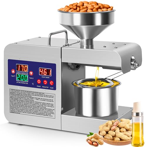 Oil Press Machine, 110V Home Commercial Automatic Oil Press Extractor, Steel Stainless Electric Cold & Hot Press Oil Expeller with LCD Diplay for Peanut Sesame Coconut Soybean Sunflower Seeds Walnuts