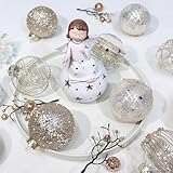 RoseCraft 8CM/3.14" Champagne Christmas Ball Ornaments Set, 9PCS Plastic Shatterproof Christmas Tree Hanging Decorations, for Indoor Xmas Home Holiday Party Decor.