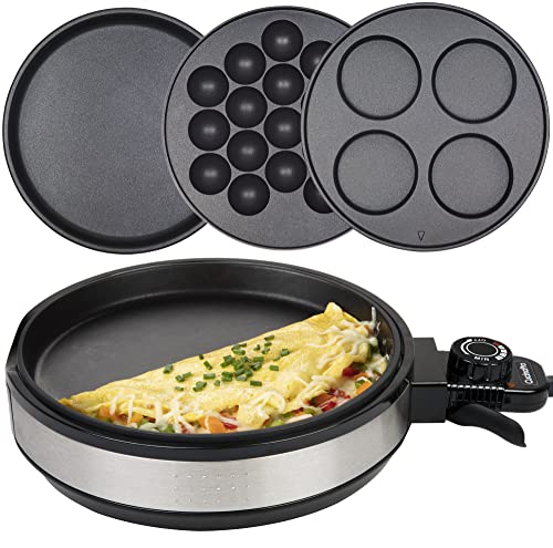 Multi Baker Deluxe- Baking Made Easy- Electric Appliance w Temp Control 3 Interchangeable Skillets for Grilling, Baking, Dessert Making- Grilled Cheese Omelets Pizza Sandwiches Cake Pops, Gift for Mom