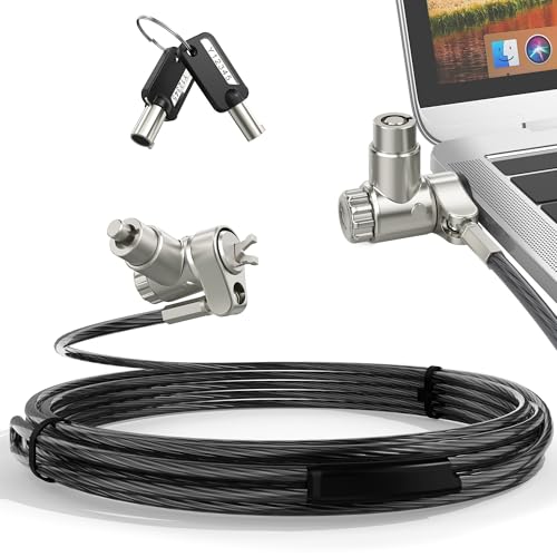 AboveTEK 3-in-1 Universal Laptop Cable Lock, Professional Laptop Security Lock with 2 Keys, Cut-Resistant Steel Locking Cable with 360° Rotating Head, Compatible with K-Slot, Nano & Wedge Slot
