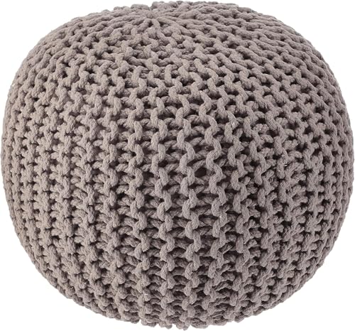 REDEARTH Round Pouf Foot Stool Bean Bag Ottoman - Hand Knitted Boho Pouffe - Home Decor Poof - Stuffed Foot Rest for Living Room - Nursery - Bedroom - Patio (19.5"x19.5"x14") - Taupe