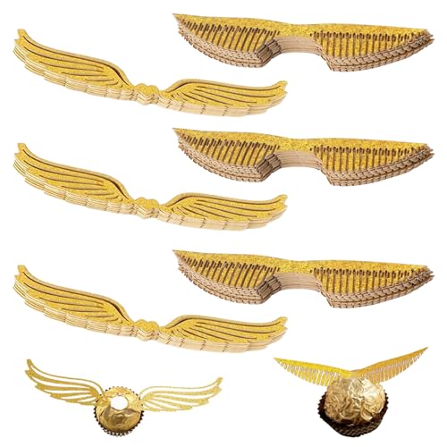 YHCHLHFF 100 Pcs Golden Snitch Wings Wizard Golden Wings Party With Glue Dots Wings Chocolate Decoration for Decorating on Chocolates Dessert Candies Birthday Cakes