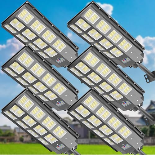 IOBZSM 6-Pack Solar Street Light - 8200W Outdoor Parking Lot Lights, 240000 Lumens, Dusk to Dawn Motion Sensor, IP67 Waterproof, Solar Street Lights Outdoor