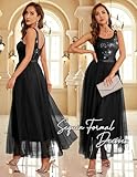 BeryLove Sequin Dress for Woman Vintage A Line Wedding Formal Swing Mesh Dress Sleeveless Cocktail Maxi Gowns Black S