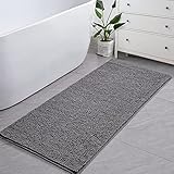 LOCHAS Luxury Bathroom Rug Shaggy Bath Mat 24 x 70 Inch, Washable Non Slip Bath Rugs for Bathroom Shower, Soft Plush Chenille Absorbent Carpets Mats, Gray