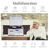 MUSITREND Record Player 9 in 1 3 Speed Bluetooth Vintage Turntable CD Cassette Vinyl Player AM/FM Radio USB/SD Playback Aux-in RCA Line-Out (Silver)