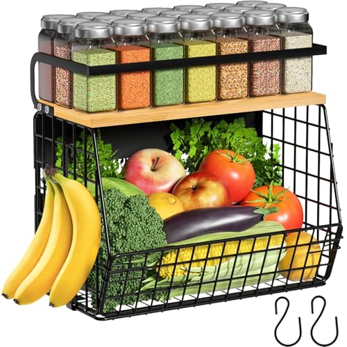 Magnetic Shelf for Fridge with Wood Lid, Fruit Potato and Onion Storage Bins, Pantry Organizers & Storage, Large Container Magnetic Spice Rack for Refrigerator, Kitchen Counter, Cabinet