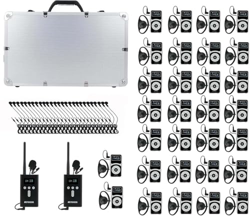 Retekess T130P (3nd Gen T130) Factory Tour Guide System,Upgraded Noise Reduction,Church Translation System,Tour Guide Headsets for Plant,School (2 Transmitter 30 Receivers 30 Headphones)