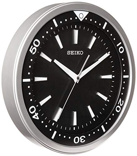 Seiko 14 Inch Watch Face Inch Wall Clock, Black & Silver Tone with Quiet Sweep
