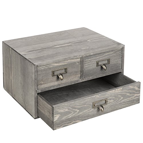 MyGift Rustic Gray Solid Wood Office Supplies Desk Organizer with 3 Pull Out Drawers and Metal Label Holder