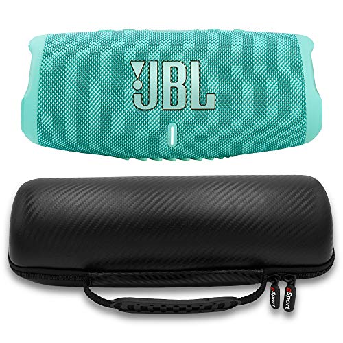 JBL Charge 5 Waterproof Portable Speaker with Built in Powerbank and gSport Carbon Fiber Case (Teal)