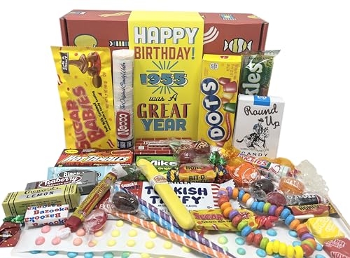 RETRO CANDY YUM ~ 1955 70th Birthday Nostalgic Candy Gift Basket Box Assortment from Childhood Memories for 70 Year Old Woman or Man Born 1955 jr