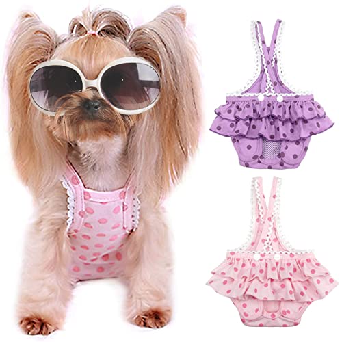 2 Pieces Washable Female Diapers with Suspender Comfort Reusable Doggy Diapers Reusable Puppy Sanitary Panties Dog Underwear Diaper for Small Girl Dogs in Period Heat (Pink&Purple, S)