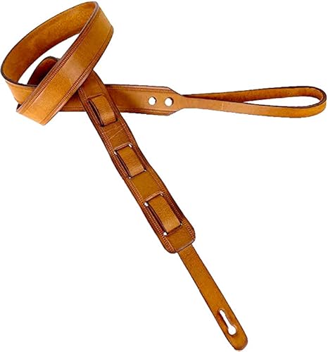 Walker And Williams M-10 Premium Retro Brown 100% Grain Leather Mandolin, Mandola, Bouzouki or Uke Strap For F And A Type Mandolins
