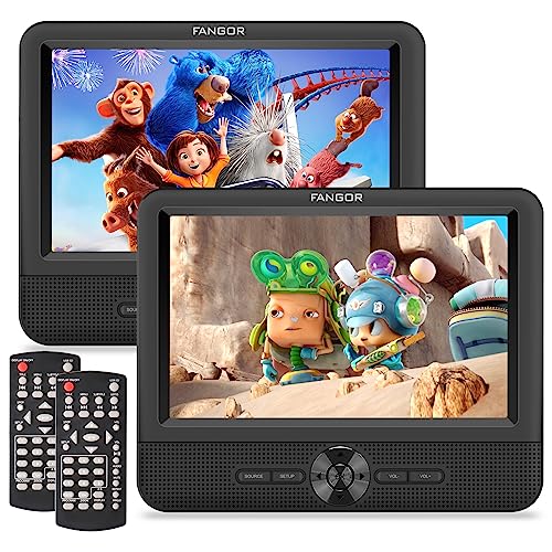 FANGOR 7.5 Inch Dual Portable DVD Player for Car, Car DVD Player Dual Screen Play a Same or Two Different Movies with Headrest Strap, Support Last Memory, AV Out/in, USB/SD Card, All Regions