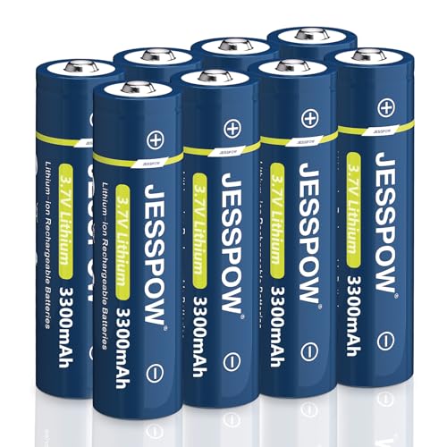 JESSPOW 18650 Rechargeable Battery 3.7 Volt 3300mAh Rechargeable Battery for Headlamp, Flashlight, Small Fan, Outdoor Garden Lights (Button Top 8 Pack)