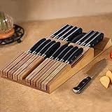 NIUXX Bamboo In-Drawer Knife Block Set for 16 Knives(Not Included), Large Kitchen Detachable Washable Cutlery Slot Organizer Storage Holder for Sharpening Steel and Cutter