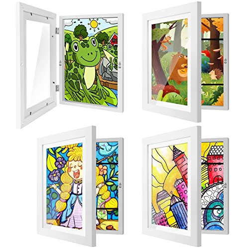 IMMERROT 4 Pack Kids Art Frames 8.5x11 Inch Kids Artwork Flip Frame Changeable for Picture Display, Children School Drawing Projects Storage, Horizontally Vertically Wall Hanging, Front Opening, White