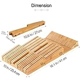 NIUXX Bamboo In-Drawer Knife Block Set for 16 Knives(Not Included), Large Kitchen Detachable Washable Cutlery Slot Organizer Storage Holder for Sharpening Steel and Cutter