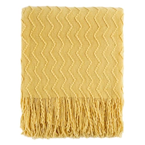 BATTILO HOME Yellow Throw Blanket for Couch, Textured Soft Gold Throw Blankets, Decorative Knitted Mustard Blanket for Sofa Bed Living Room, 50"x60"