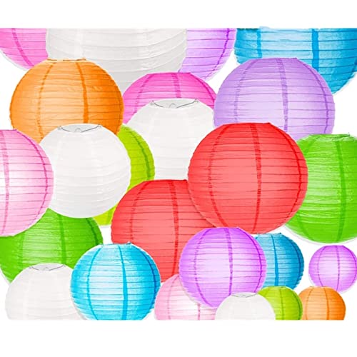Paper Lanterns 30 Pcs/Set Paper Lantern Assorted Sizes and Colorful Round lampion de Mariage Wedding Party Hanging lampion Decor for Weddings Patios Decor (Color : Colorful)