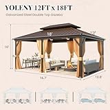 YOLENY 12' x 18' Hardtop Gazebo, Metal Gazebo with Aluminum Frame, Double Galvanized Steel Roof, Curtains and Netting Included, Metal Gazebos Pergolas for Patios, Garden, Parties, Lawns