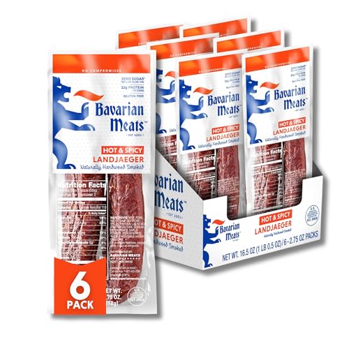 Bavarian Meats Hot & Spicy Landjaeger German Style Smoked Sausage Snack Sticks, 2.75 Ounce (Pack of 6)