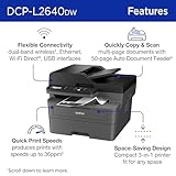 Brother DCP-L2640DW Wireless Compact Monochrome Multi-Function Laser Printer with Copy and Scan, Duplex, Mobile, Black & White | Includes Refresh Subscription Trial(1), Amazon Dash Replenishment Ready