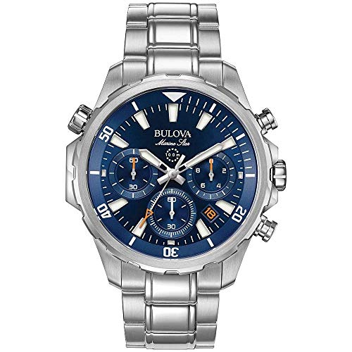 Bulova Men's Marine Star Series B Stainless Steel 6-Hand Chronograph Quartz Watch, Blue Dial Style: 96B256