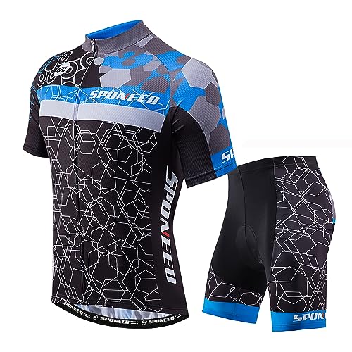 Cycling Jersey Set for Men Biking Shorts with Padding US S Blue Multi