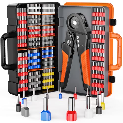 Preciva Ferrule Crimping Tool Kit - AWG 28-5 (0.08-16mm²) Hexagonal Ferrule Crimper with 950Pcs Single and 350Pcs Twin Ferrules Connectors, Self-Adjustable Ratchet Ferrule Terminals Crimping Tool