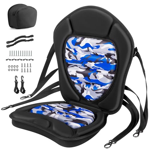 Extra Thick Kayak Seat with Back Support, Hard Support Kayak Replacement Seat Paddle Board Seat with Storage Bag for Sit-On-Top Kayaks, Canoe, SUP (Blue)