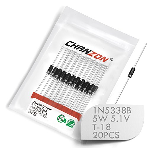 (Pack of 20 Pieces) Chanzon 1N5338B 1N5338 Power Zener Diode 5W 5.1V T-18 (CASE17-02) Axial Diodes 5 Watt 5.1 Volt 5V1