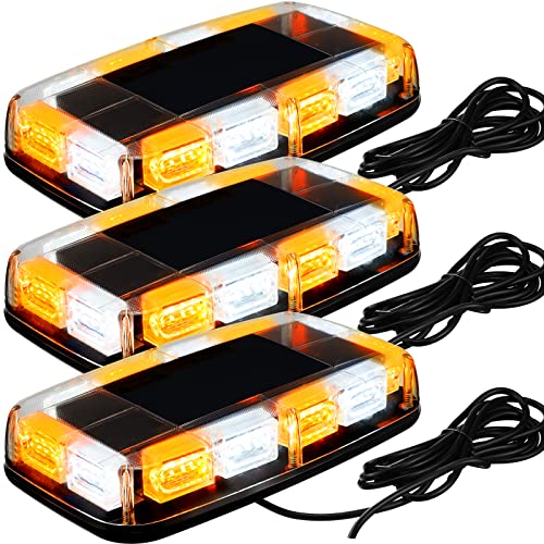 Leelosp 3 Pack Roof Top Mini Strobe Light Bar 48 LED Strobe Warning Light Magnetic Base Flashing Emergency Safety Warning Beacon Lamp for Construction Vehicle Snowplow Truck Postal Car