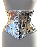 Steel Boned Shiny Holographic & Metallic PVC Corsets Overbust & Underbust Glamorous Heavy Duty Waist Training Corsets (US, Alpha, Medium, Regular, Regular, Silver Underbust)