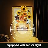 JMBricklayer Flowers Sunflower Building Sets for Adult with Lights 70004, Van Gogh Wall Art Crafts Ideas Flower Bouquet, Painting Frame Room Decor, Valentine’s Day Birthday Gifts for Women Girl