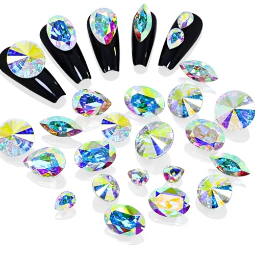 Dongzhou K9 Glass Crystal AB Nail Rhinestones Pointed Back Crystals Mix Sizes Gems Stones Decorations Set for Nail Art Clothing Jewelry Shoes Bags, Especially for Nails Design