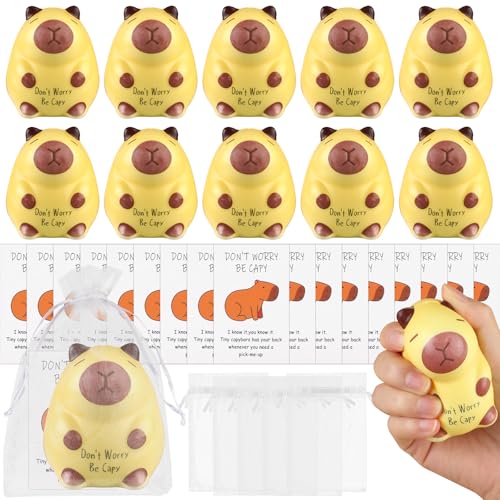 24 Pcs Capybara Squeeze Toys Sensory Capybara Stress Toys with Be Capy Positive Cards Organza Bags Inspirational Teacher Employee Appreciation Gifts Animal Squeeze Toys Bulk for Children Adults