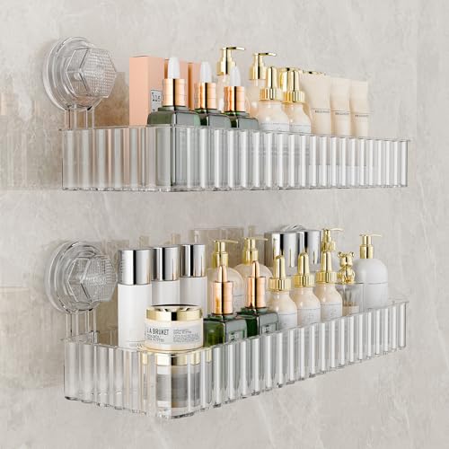 Ankoox Shower Caddy Suction Cup Bathroom Shower Organizer for Bathroom Storage Home Decor & Kitchen No Drilling Large Capacity Removable and Reusable Shower Shelves for Inside. (clear, square)