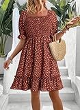 Dokotoo Summer Dresses for Women Ladies Short Sleeve Floral Spring Dresses for Women 2025 Casual High Waist Beach Bohomian Cute Babydoll Mini Dress Womens Fashion Sun Dress Brown Medium